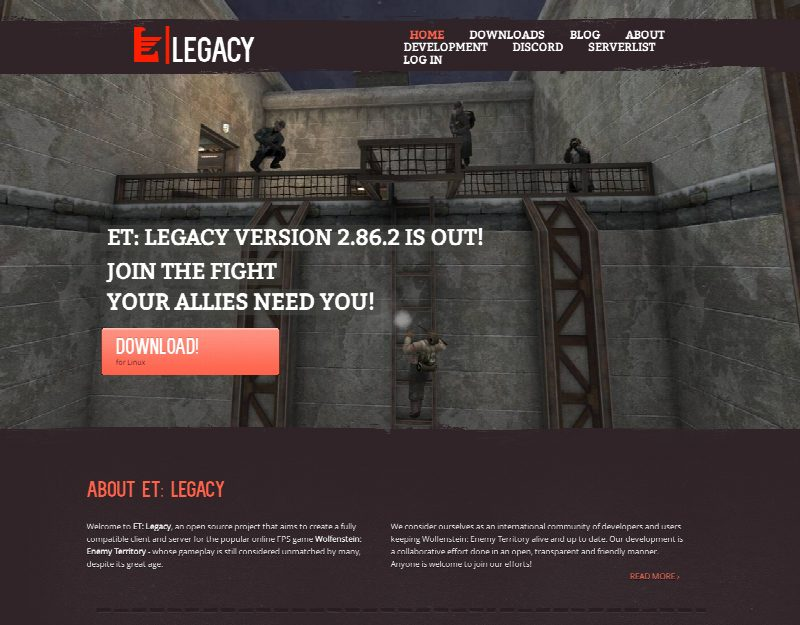 The old front page of etlegacy.com