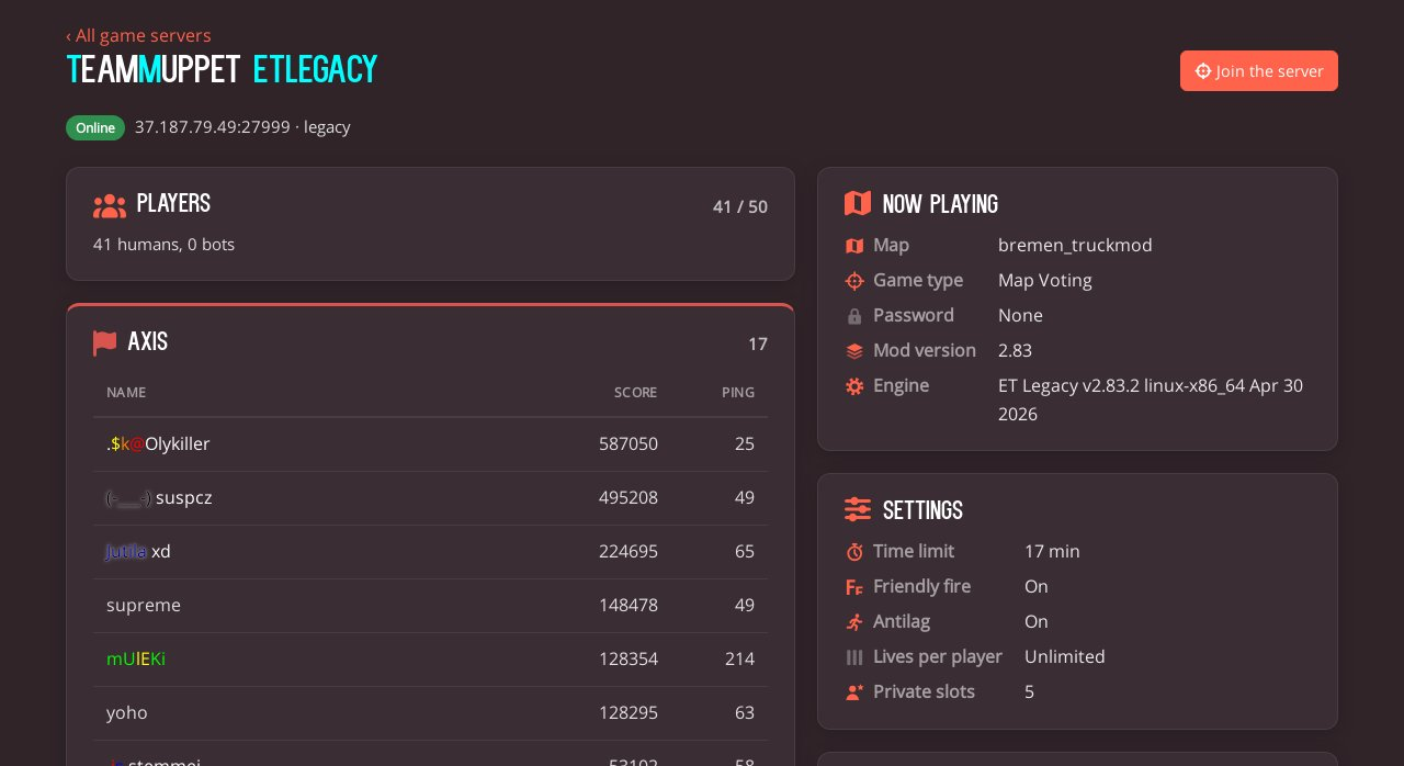The game server list